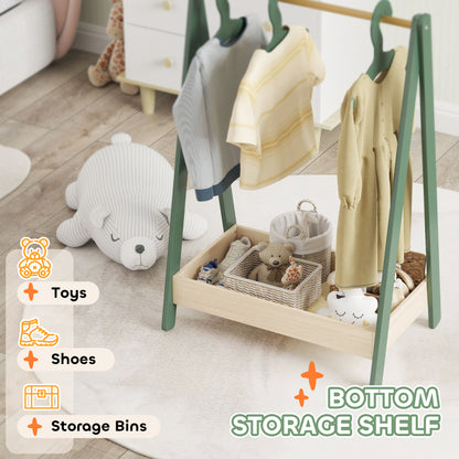 Kids Clothes Rail with 3Hangers, Bottom Storage Shelf for Girls, Boys, Nursery, Bedroom, Green