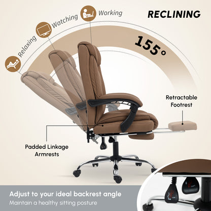 155° Reclining Faux Leather Swivel Office Chair - Brown