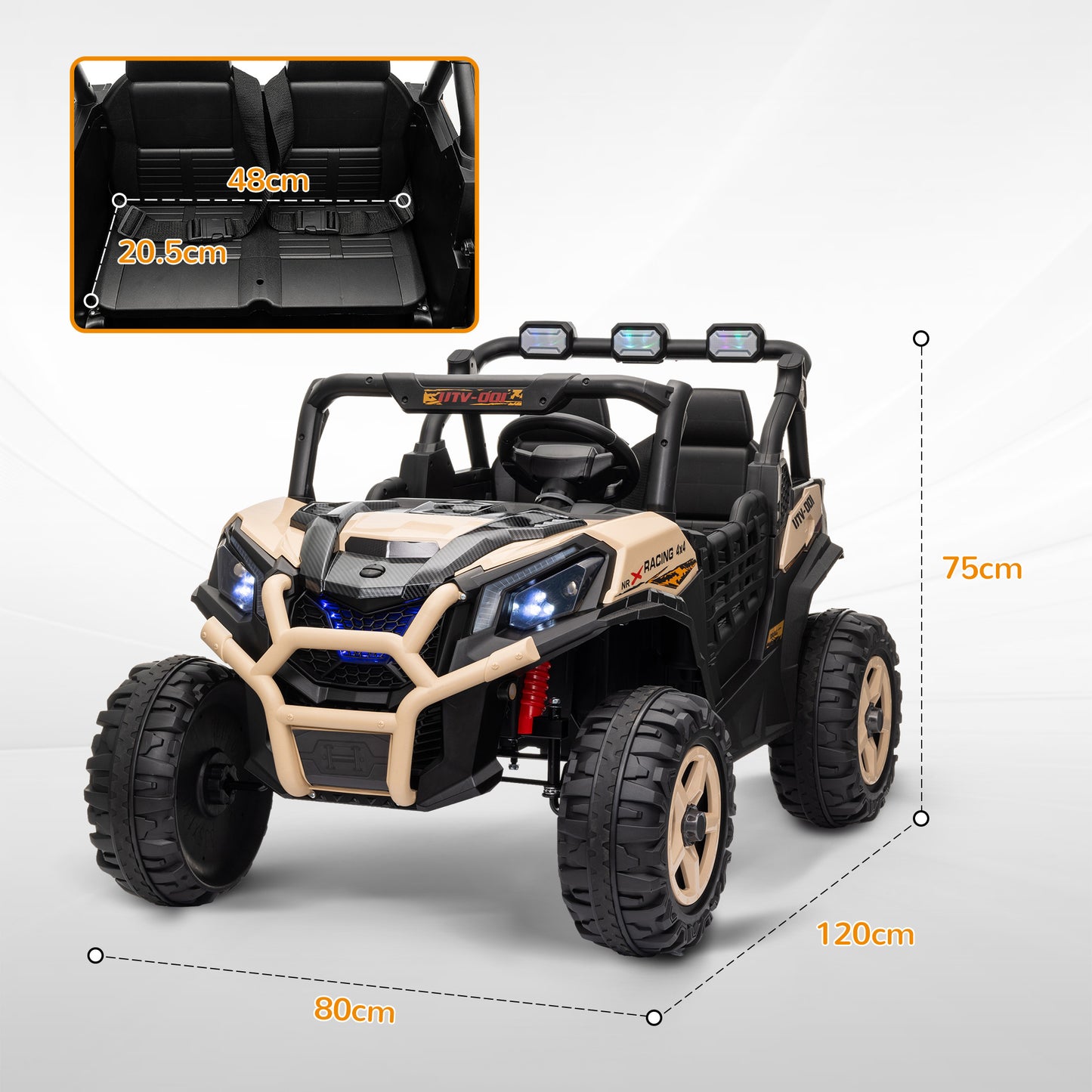 24V 2 Seater Kids Electric Car with Remote Control, Suspension System, Slow Start, 3 Speeds, for 3-8 Years, Khaki