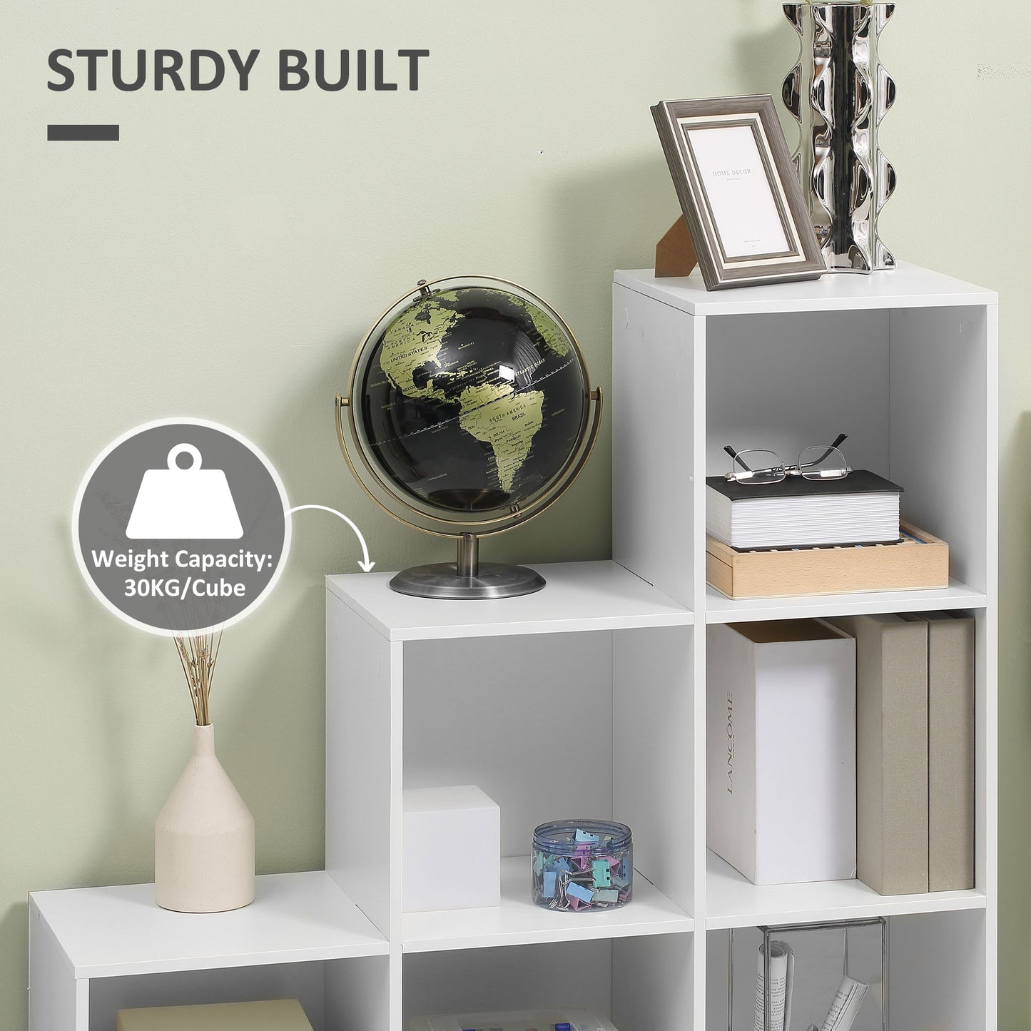 3-tier Step 6 Cubes Storage Unit Particle Board Cabinet Bookcase Organiser Home Office Shelves - White