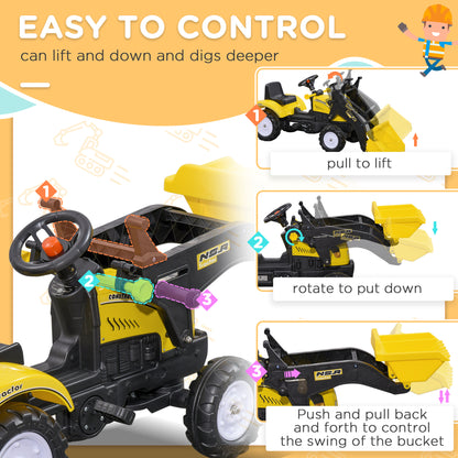 Ride On Tractor, Toddler Excavator Toy, Pretend Play Construction Truck with Adjustable Bucket, Horn for 3 Years+