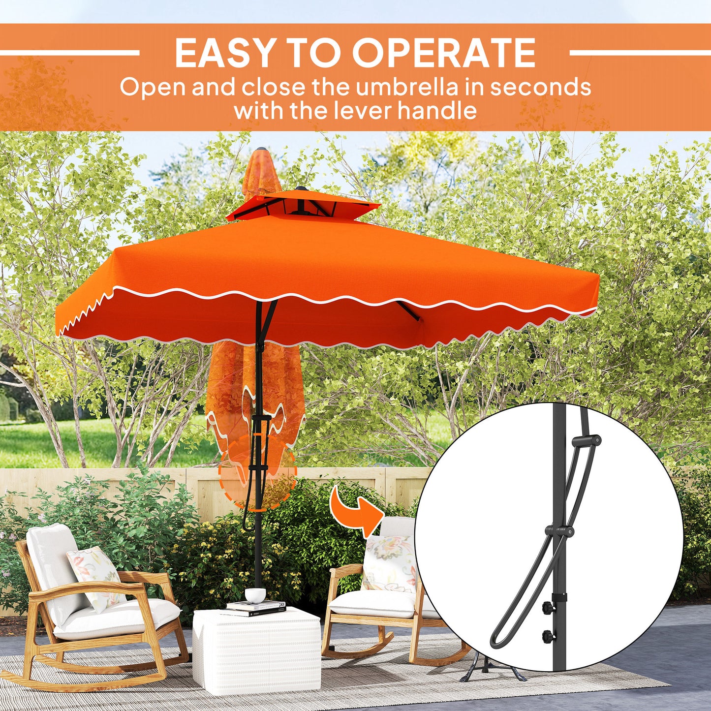 2.5m Cantilever Parasol with Easy Lever, Square Double Top Garden Parasol Umbrella with Ruffles and Cross Base