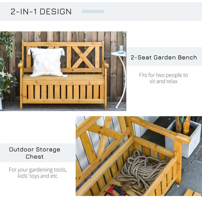 2-Seater Garden Storage Bench for Patio Wood Porch Decor Outdoor Seating
