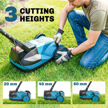 18V Cordless Lawnmower with 2 x 4Ah Batteries & Charger, Battery Lawn Mower with 21cm Cutting Width, 3 Cutting Heights