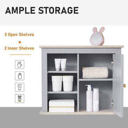 Bathroom Wall Mirror Cabinet, Cupboard with Door, Storage Cabinet with Adjustable Shelf for Corridors Living Rooms, Grey