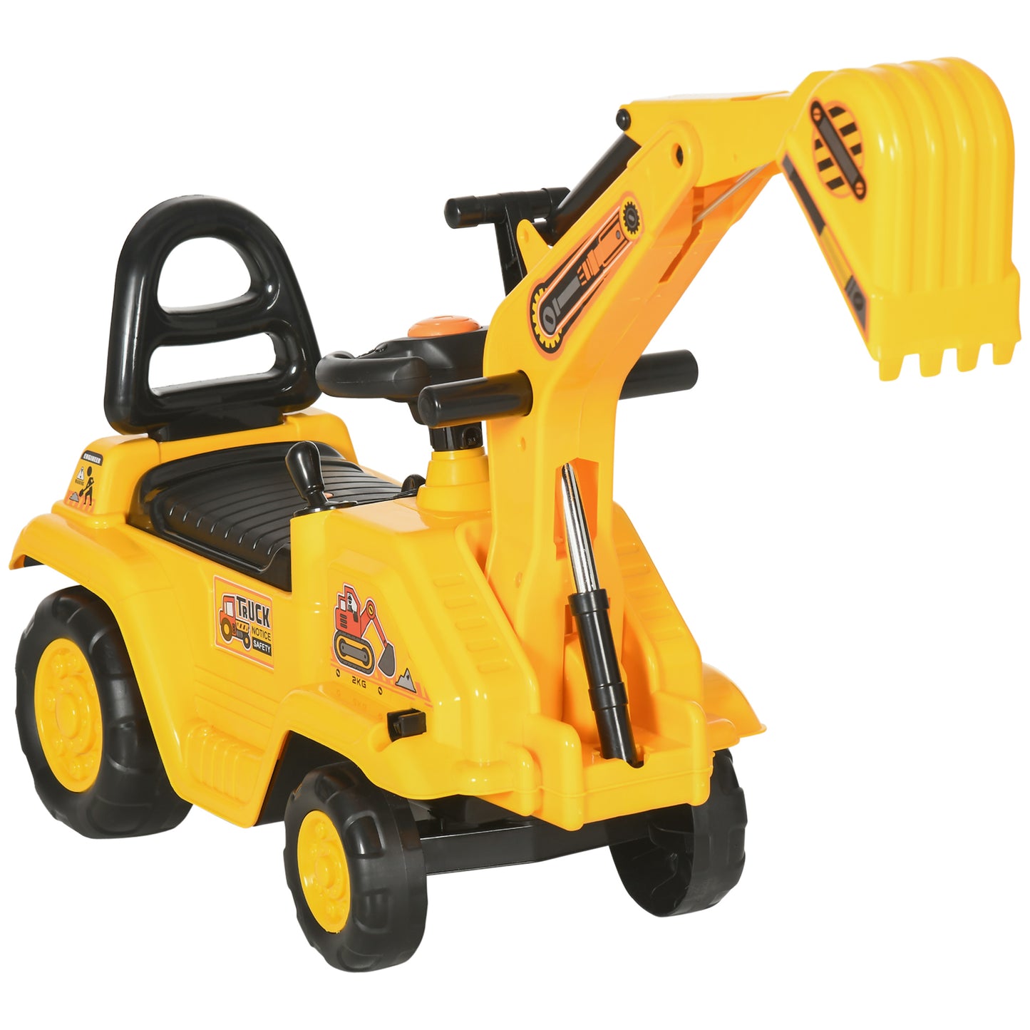 2 in 1 Kids Ride On Tractor Pull Cart with Bucket, Under Seat Storage, Horn, High Backrest, for 1.5-4 Years Old, Yellow