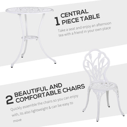 3 Piece Patio Bistro Set for 2, Outdoor Aluminium Garden Table and Chairs with Umbrella Hole for Balcony, White