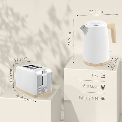 Stainless Steel Kettle and Toaster Set, 1.7L 3000W Fast Boil Kettle & 2 Slice Toaster Kitchen Set