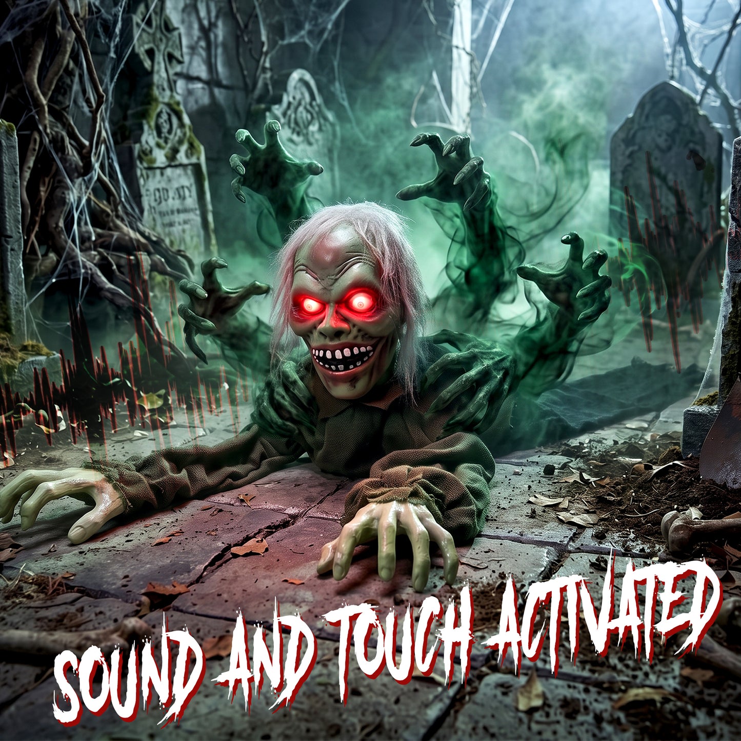 Halloween Decoration Halloween Animatronic Crawling Zombie with Light-Up Eyes and Creepy Sound