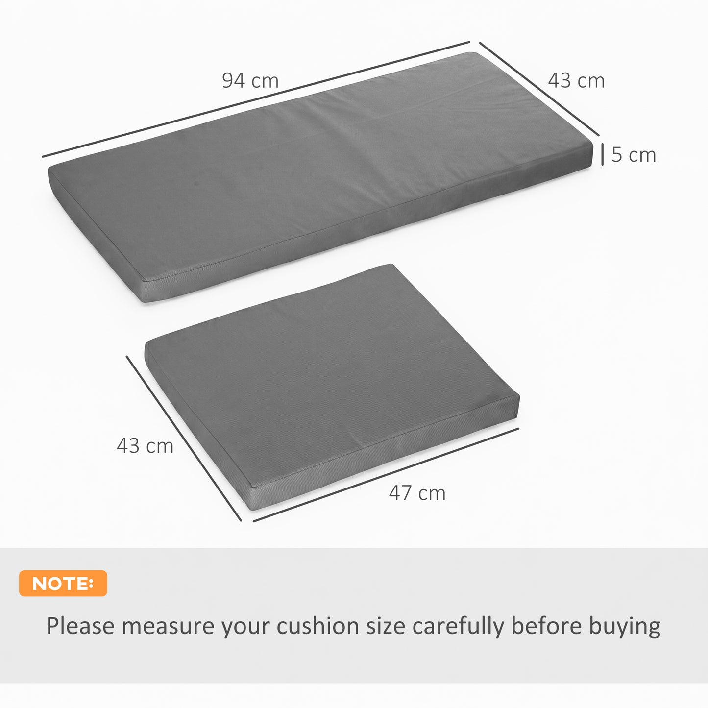 Outdoor Seat Cushion Pads for Rattan Furniture, 3 PCs Garden Furniture Cushions, Dark Grey