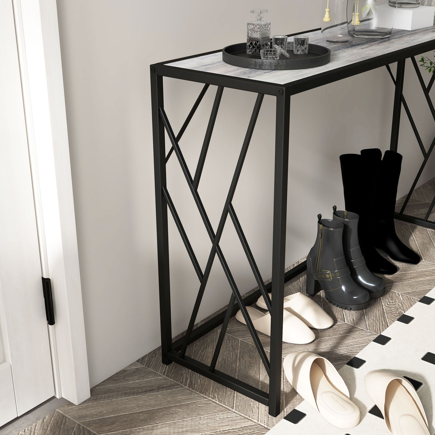 Console Table, Industrial Sofa Table with Metal Frame for Living Room, Hallway, 120 cm, Grey