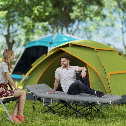 68cm Wide Folding Bed, Camping Cot for Adults with Mattress, Carry Bag, Storage Pocket, Max Load 150kg, Light Grey