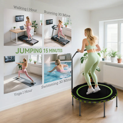 40" Foldable Fitness Trampoline Rebounder with Handle, Green