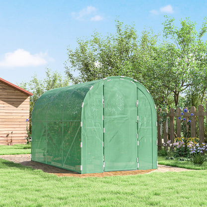 3 x 2 x 2m Polytunnel Greenhouse with Hinged Door, Walk-in Grow House Tent with PE Cover and Galvanised Steel Frame, Green