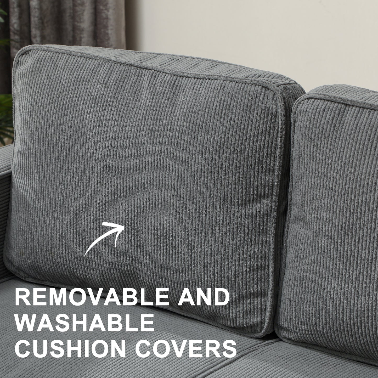Small Two-Seater Corduroy Sofa - Grey