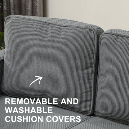 Small Two-Seater Corduroy Sofa - Grey