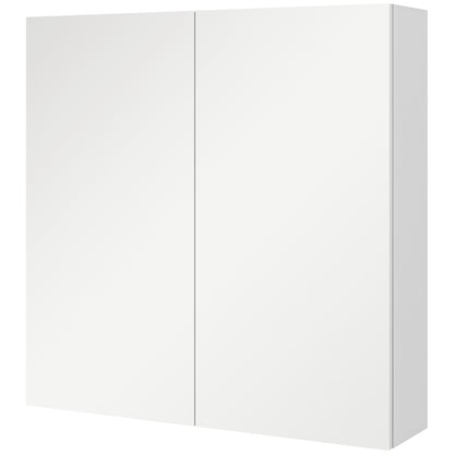Bathroom Mirror Cabinet, Wall Mounted Bathroom Storage Cupboard with Adjustable Shelf, 60W x 15D x 60Hcm, High Gloss White