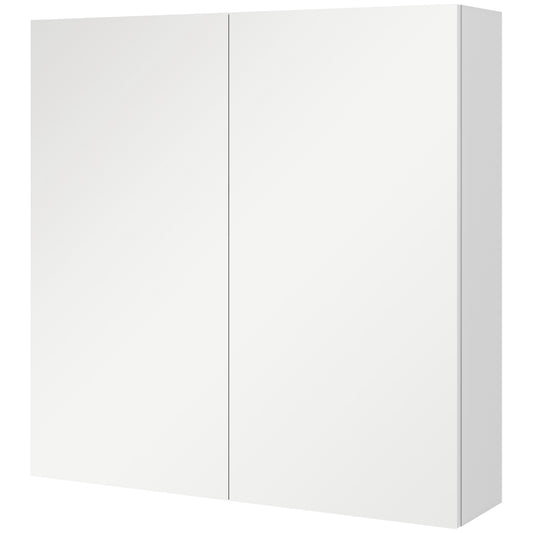 Bathroom Mirror Cabinet, Wall Mounted Bathroom Storage Cupboard with Adjustable Shelf, 60W x 15D x 60Hcm, High Gloss White