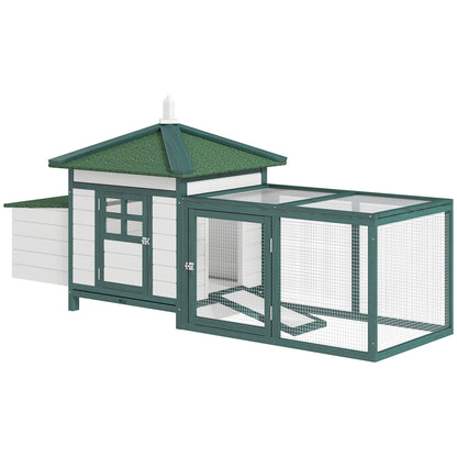Chicken Coop, Small Animal Pet cage w/ Nesting Box, Wooden Outdoor Run, Green