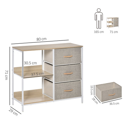 Chest of Drawers Storage Dresser Cabinet Organizer with 3 Fabric Drawers and 2 Display Shelves for Living Room, Bedroom