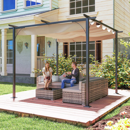 3 x 3(m) Metal Pergola with Retractable Roof, Garden Gazebo Metal Pergola Canopy for Party BBQ, Beige