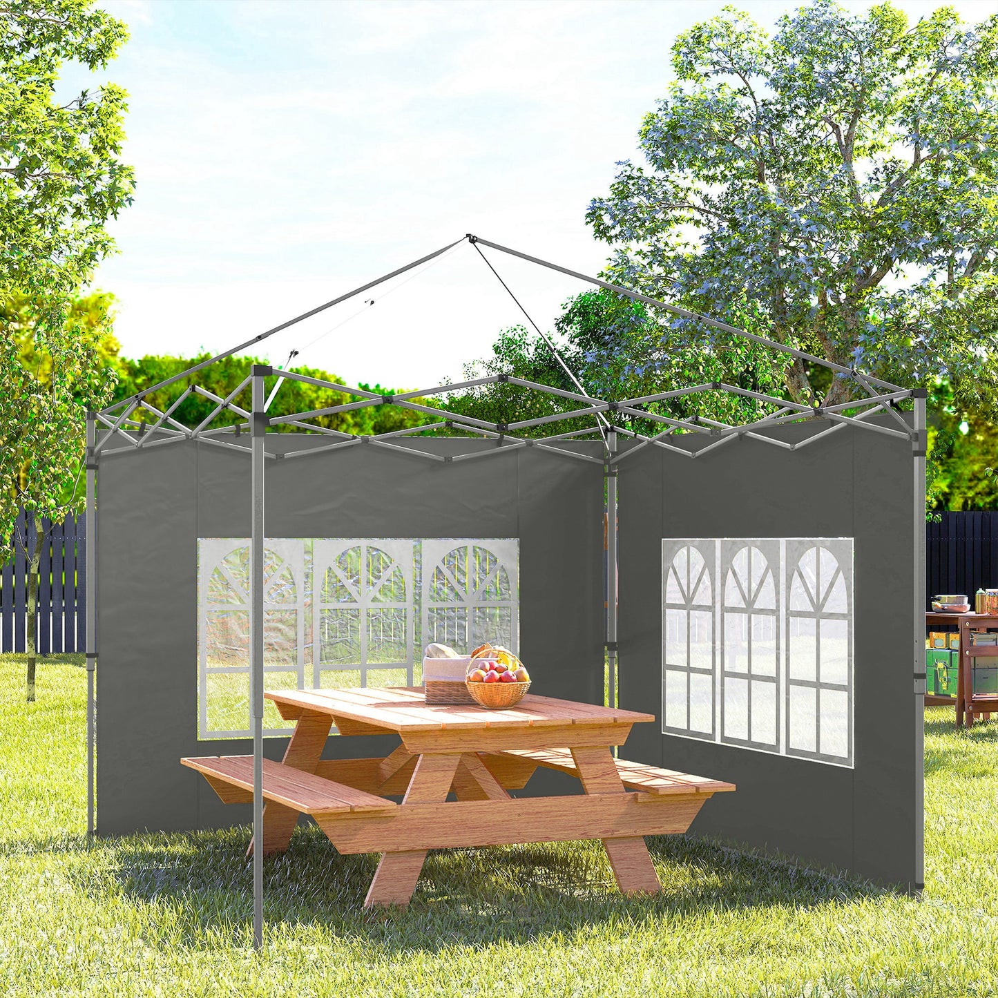 Gazebo Side Panels, Sides Replacement with Window for 3x3(m) or 3x4m Pop Up Gazebo, 2 Pack, Dark Grey