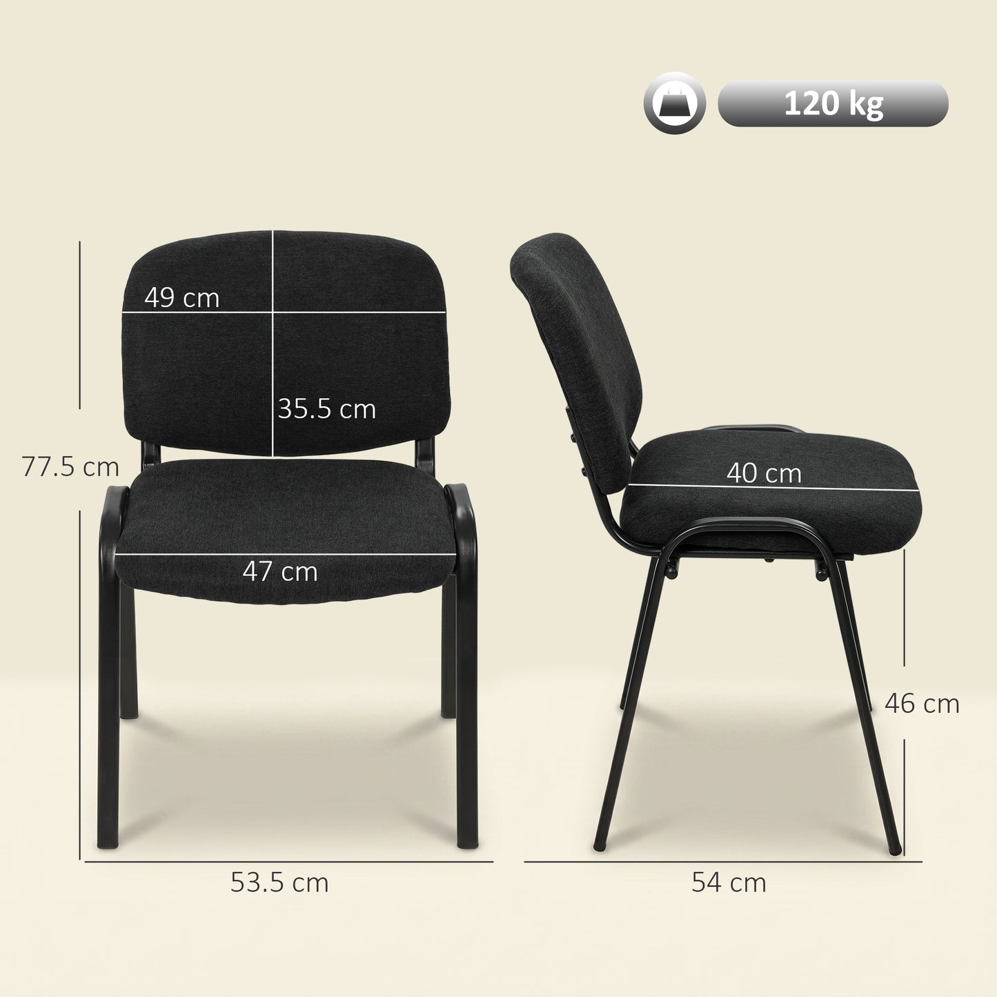 Meeting Chair, Stackable Ergonomic Office Chair with Padded Seat, Curved Backrest for Conference Room, Black