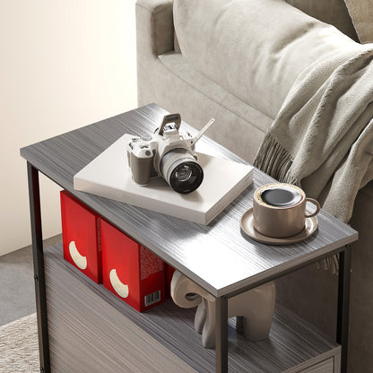 Side Table, Narrow Bedside Table with 2 Drawers and Storage Shelf, Industrial End Table with Metal Frame for Small Spaces