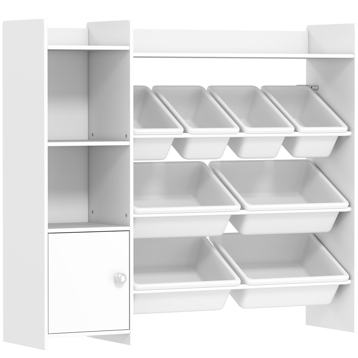 Toy Storage Unit with 8 Removable Bins, Storage Shelves, Cabinet, White