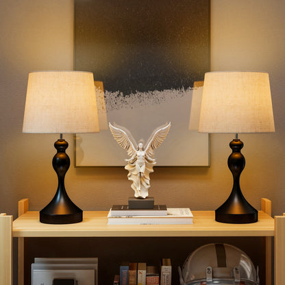 Set of Two Three-Colour Lamps, with USB Ports - Black/Beige