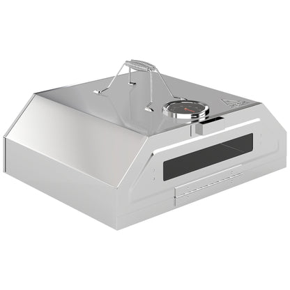 8 in Portable Stainless Steel BBQ Grill Top Pizza Oven with Built-in Thermometer and Viewing Window for Gas and Charcoal BBQ