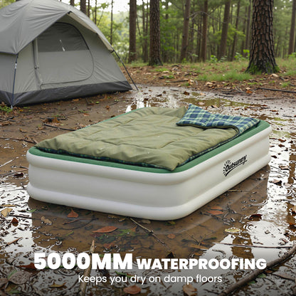 Inflatable Mattress, Double Air Bed with Built-in Electric Pump, 3 Mins Inflation, Flocked Surface, Dark Green