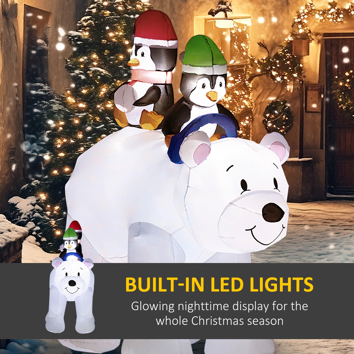 6.4ft Inflatable Polar Bear and Penguin Christmas Inflatable
