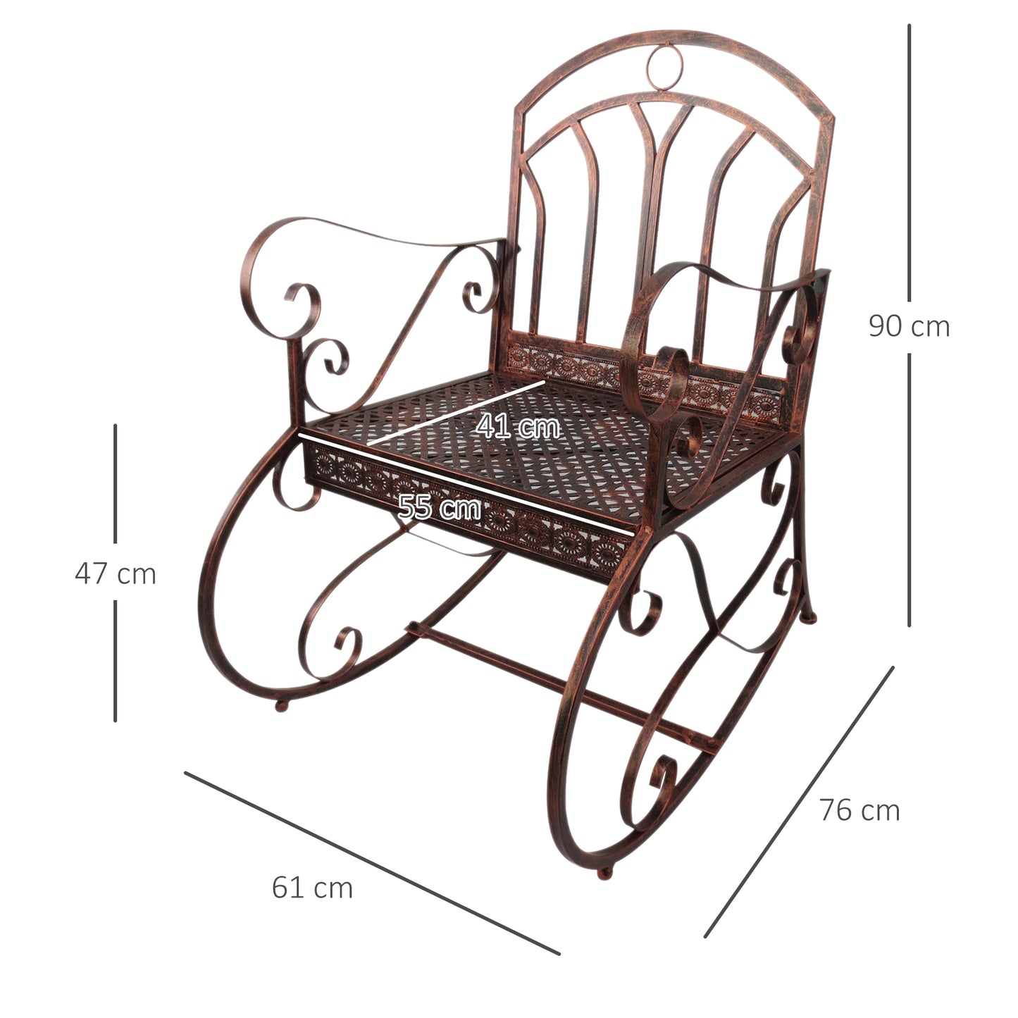 Metal Single Chair 1 Seater Garden Outdoor Rocking Chair Vintage Style Bronze