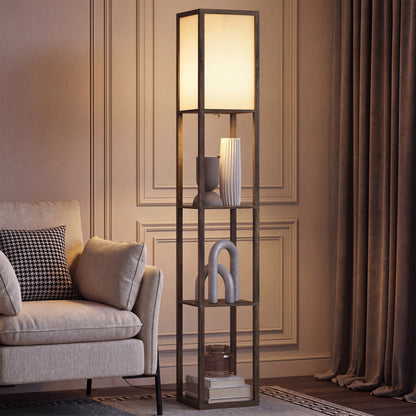 3-Tier Floor Lamp with Shelves – Brown