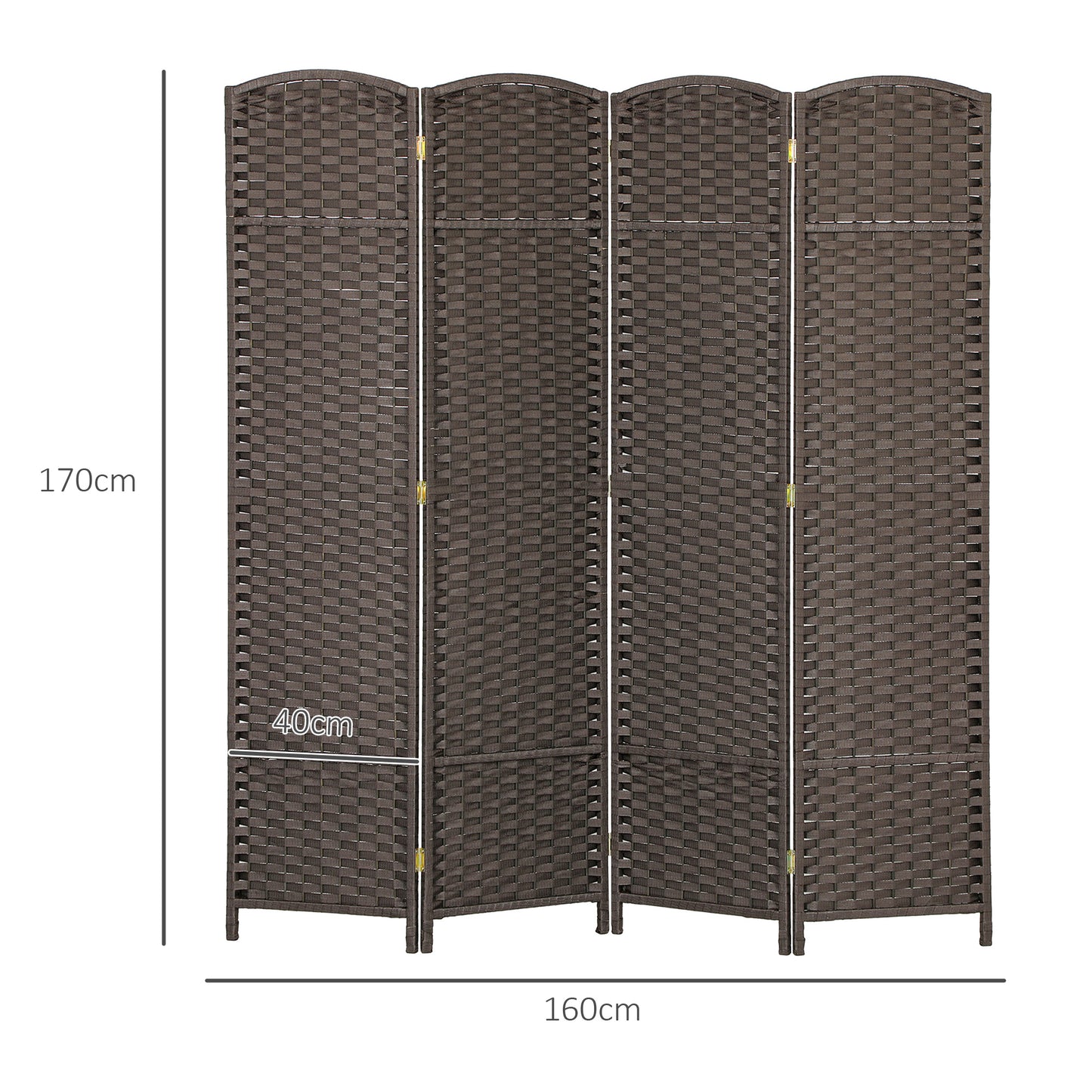 4 Panel Folding Room Divider, Freestanding Privacy Screen for Living Room, Bedroom and Office, 160 x 170cm, Brown