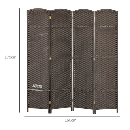 4 Panel Folding Room Divider, Freestanding Privacy Screen for Living Room, Bedroom and Office, 160 x 170cm, Brown