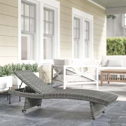 Outdoor PE Rattan Sun Lounger, Folding Wicker Garden Lounger Recliner with 4-Level Adjustable Backrest