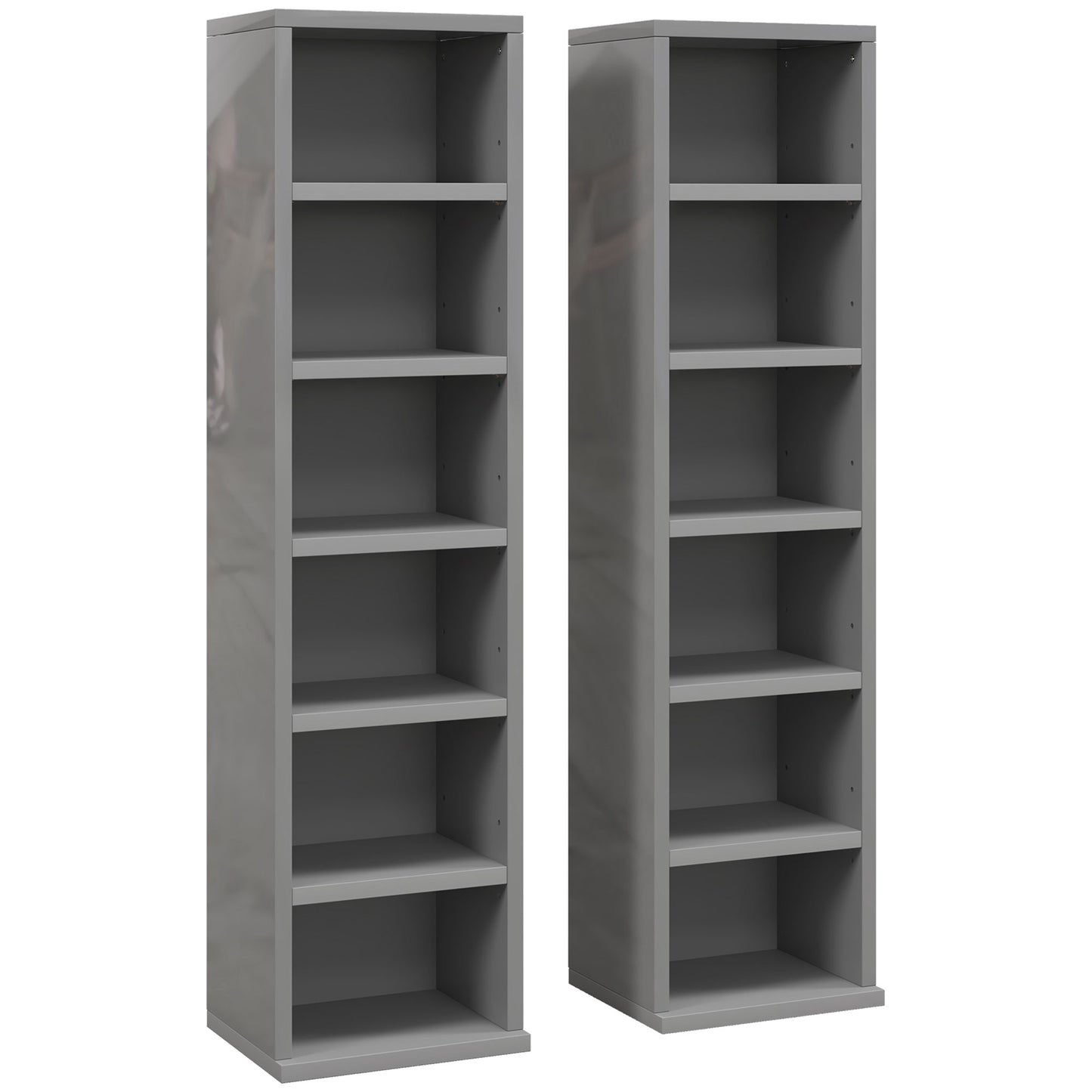 Set of 2 CD Media Display Shelf Unit Tower Rack with Adjustable Shelves, High Gloss Grey
