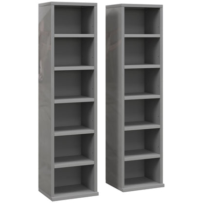 Set of 2 CD Media Display Shelf Unit Tower Rack with Adjustable Shelves, High Gloss Grey