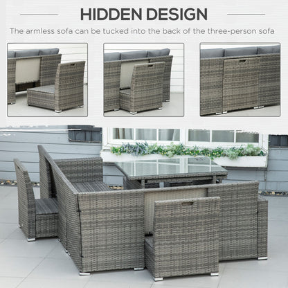 Seven-Piece Rattan Garden Sofa Set, with Expanding Table - Grey