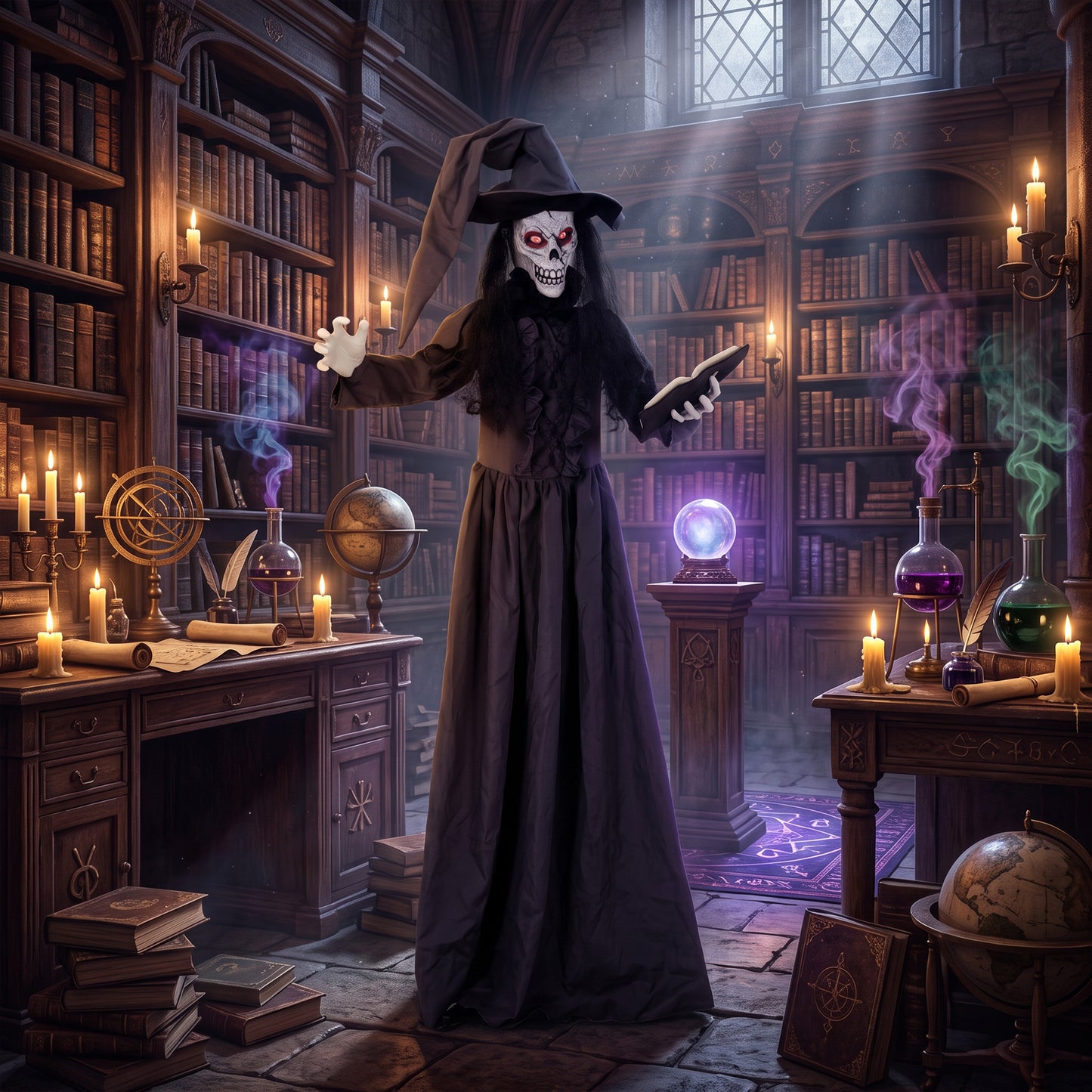 180cm Life Size Animated Witch Halloween Decorations Outdoor Indoor, Scary Halloween Animatronics Decor
