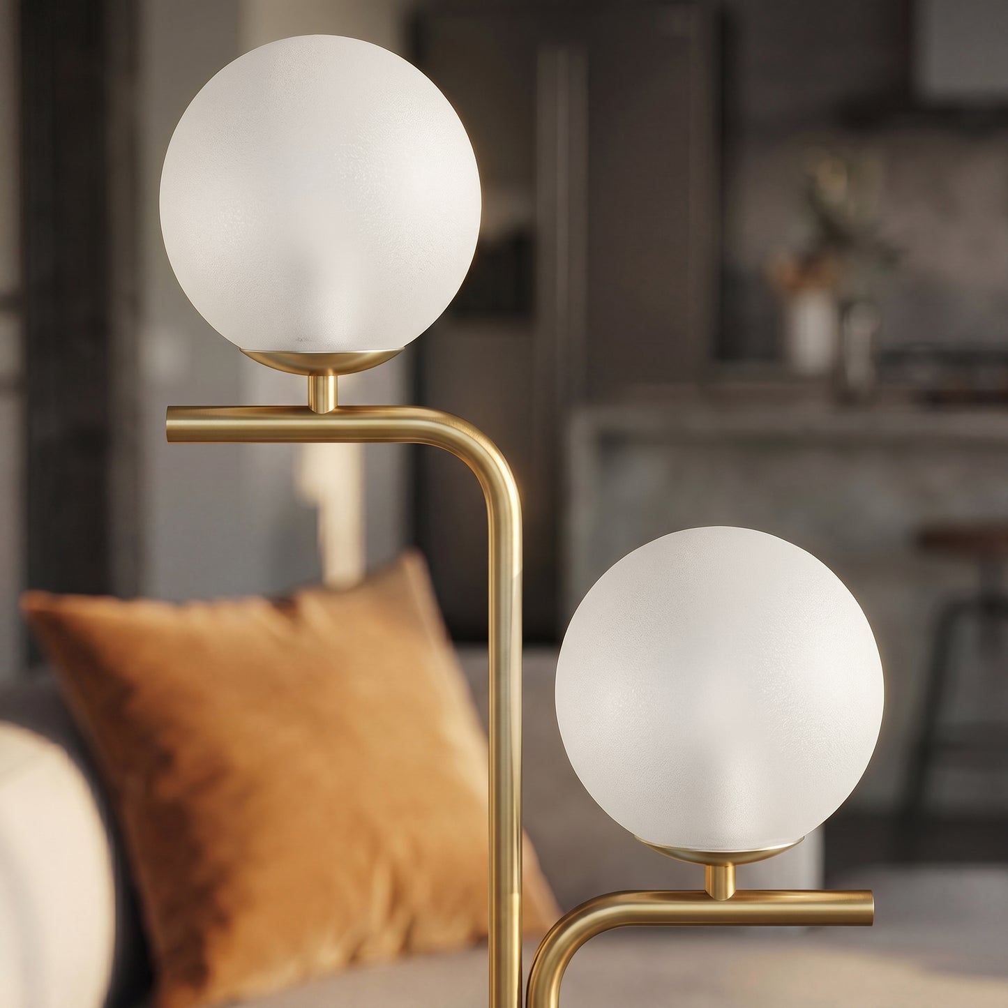 LED Floor Lamp, Modern Standing Lamp with 3 Colour Temperatures, Globe Glass Shades and Foot Switch, Gold Tone