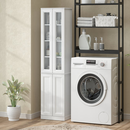 Tall Bathroom Storage Cabinet, 6-Tier Slim Bathroom Cabinet with Adjustable Shelf, 4 Soft-Close Doors, White