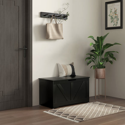 100L Home Storage Box, with Safety Hinge - Black Wood-Effect