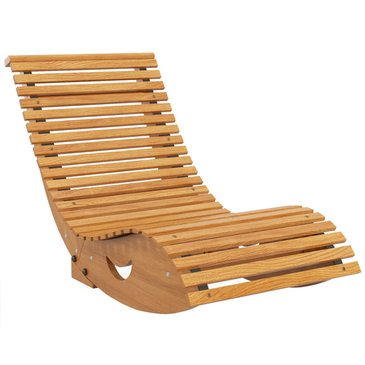 Outdoor Rocking Chair w/ Slatted Seat, Wooden Rocking Chair, 130cm x 60cm x 60cm, Light Brown