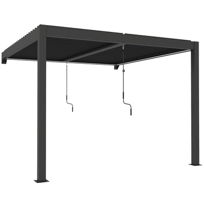 3 x 3 m Louvered Pergola with LED Lights, Metal Louvres, Wall Mounted Aluminium Patio Gazebo Pergola, Dark Grey
