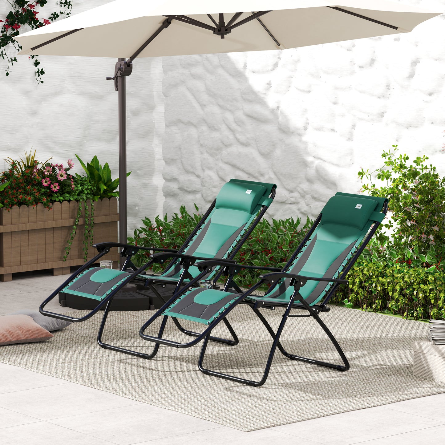 Zero Gravity Lounger Chair Set of 2, Folding Reclining Patio Chair with Padded Seat, Cup Holder