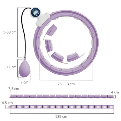 Smart Weighted Hula Hoop, Massage Hula Ring w/ 16 Detachable Knots, 360° Auto-Rotating Ball, Digital Counter, Purple