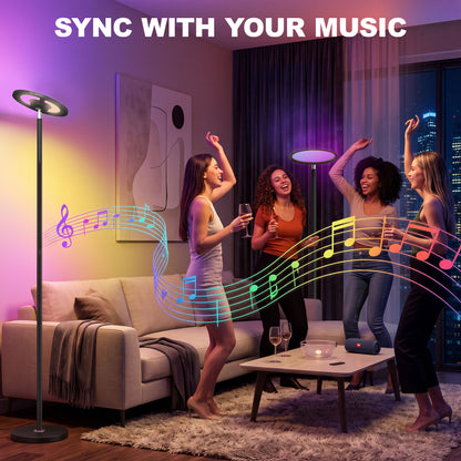 Uplighter Floor Lamp with Tuya App and Music Sync, Standing Lamp with Adjustable Head for Living Room Bedroom, Black